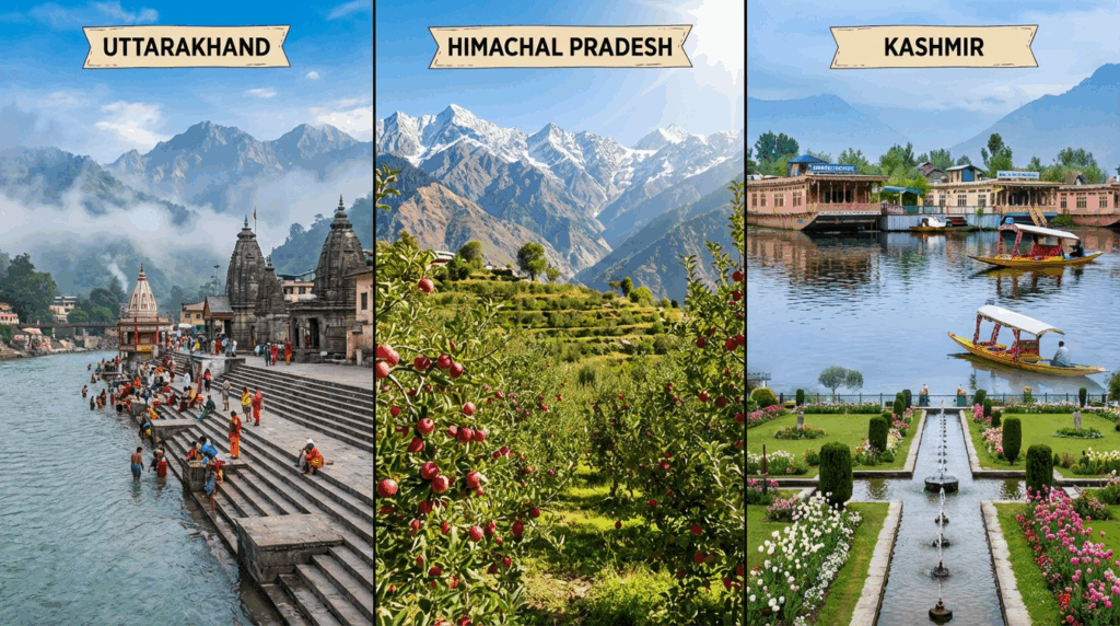 Uttarakhand vs Himachal Pradesh vs Kashmir comparison
