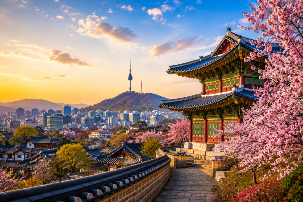 Golden Hour Hanok Pavilion Panorama