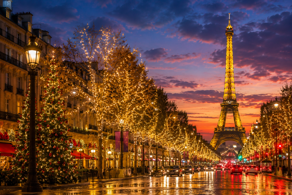 Paris Holiday Boulevard at Twilight